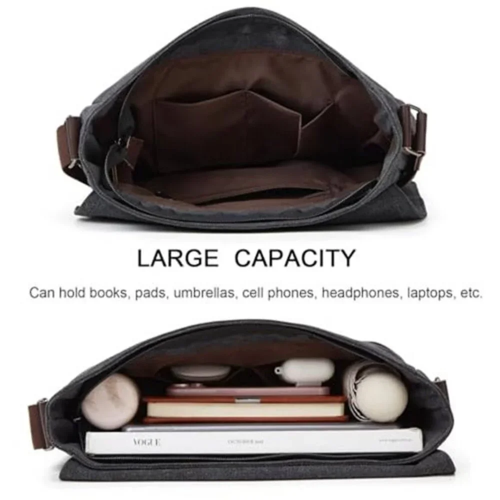 Canvas Satchel Messenger Bag for Men Women, Vintage Shoulder Crossbody